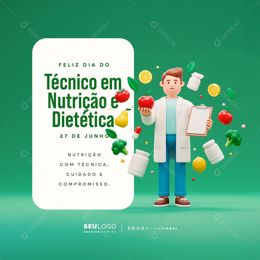 Feliz Dia do Técnico em Nutrição e Dietética 27 de Junho Social Media PSD Editável
