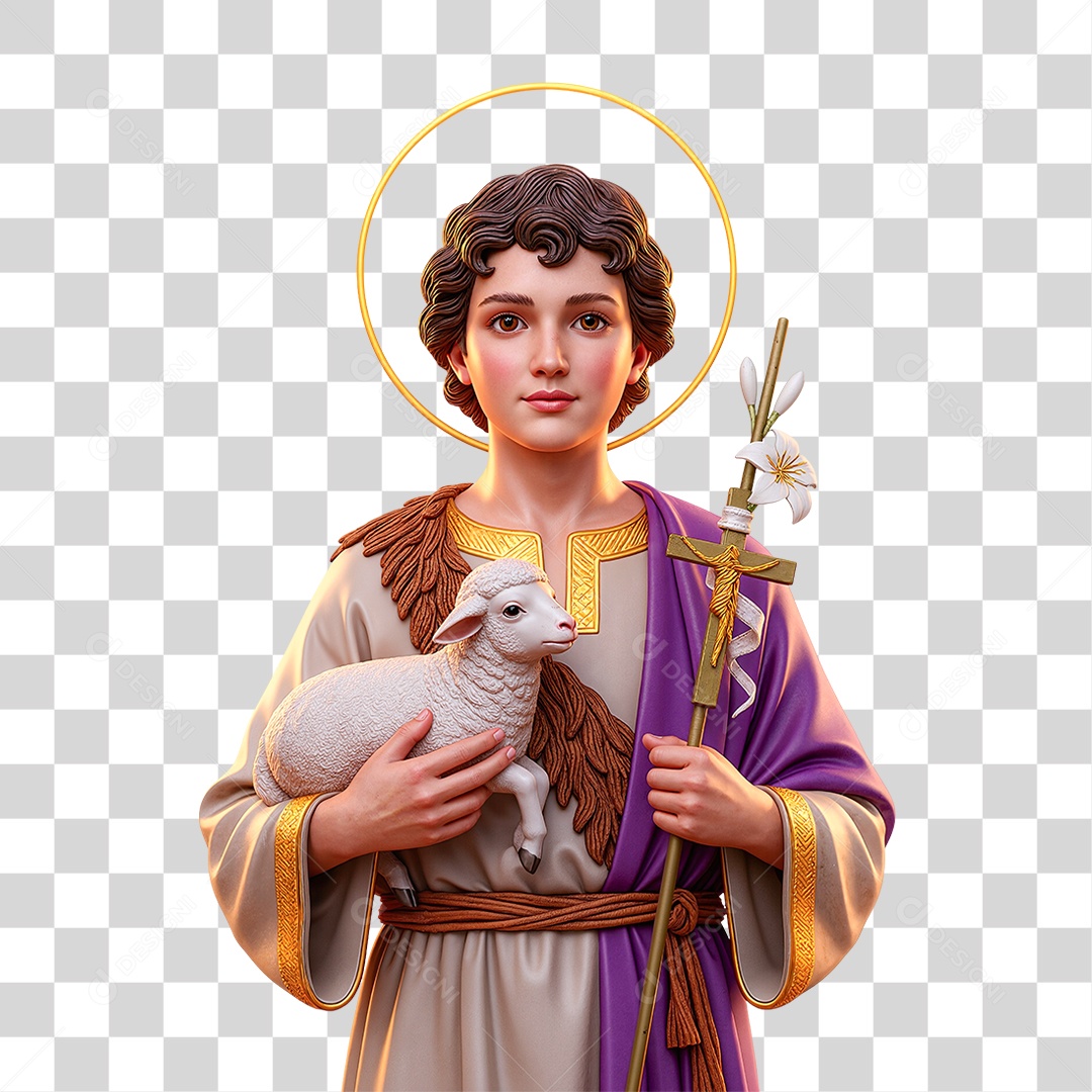 Representação Religiosa de Santo com Cordeiro e Cruz PNG Transparente