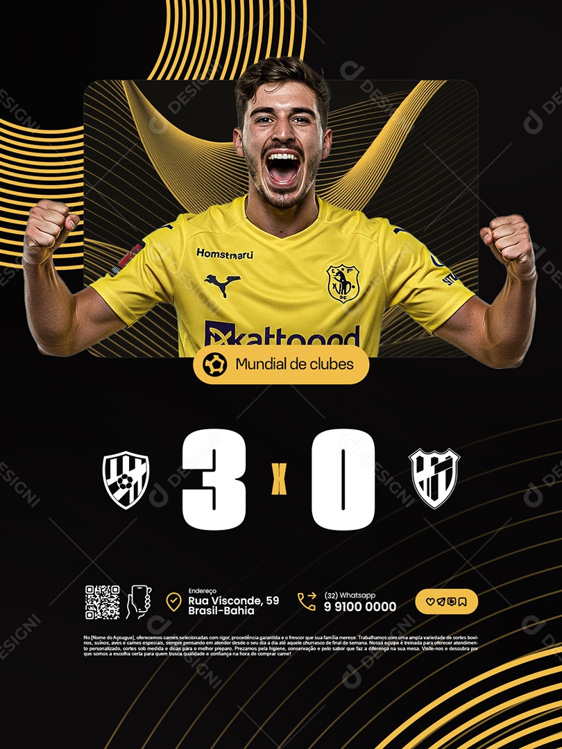 Jogos Mundial de Clubes Placar 3 x 0 Social Media PSD Editável