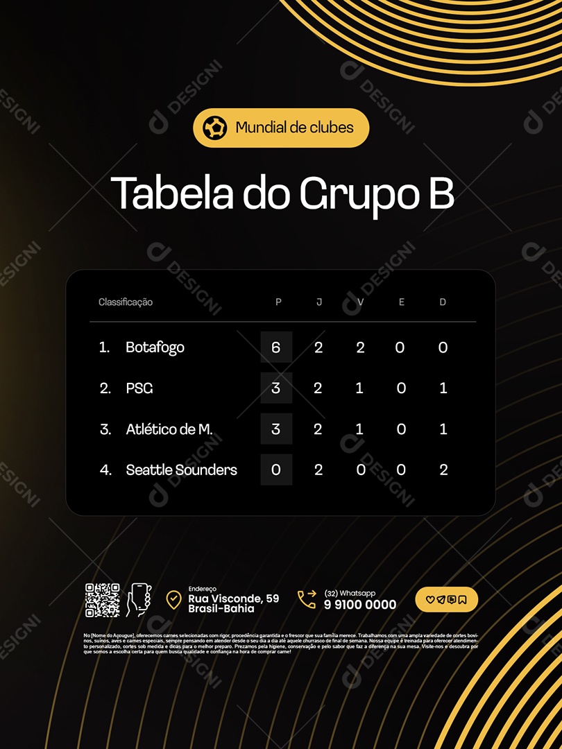 Jogos Mundial de Clubes Tabelo do Grupo B Social Media PSD Editável