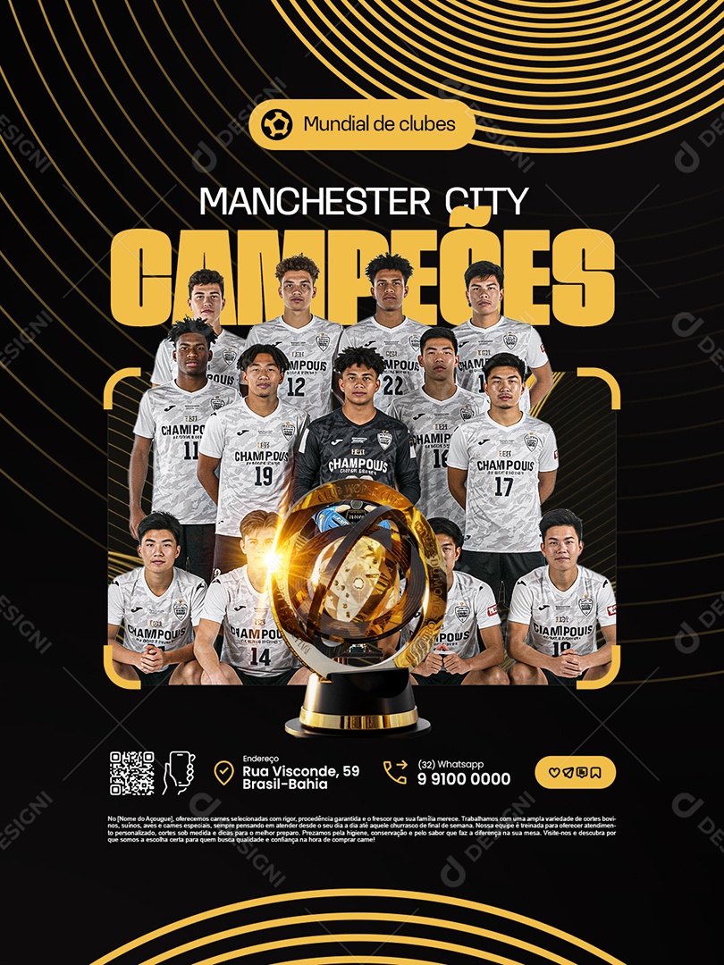 Jogos Mundial de Clubes Manchester City Campeões Social Media PSD Editável