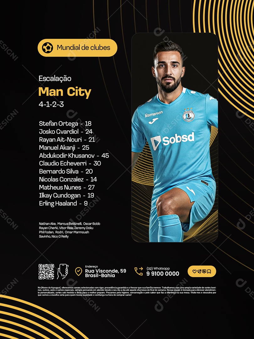 Jogos Mundial de Clubes Escalação Man City Social Media PSD Editável