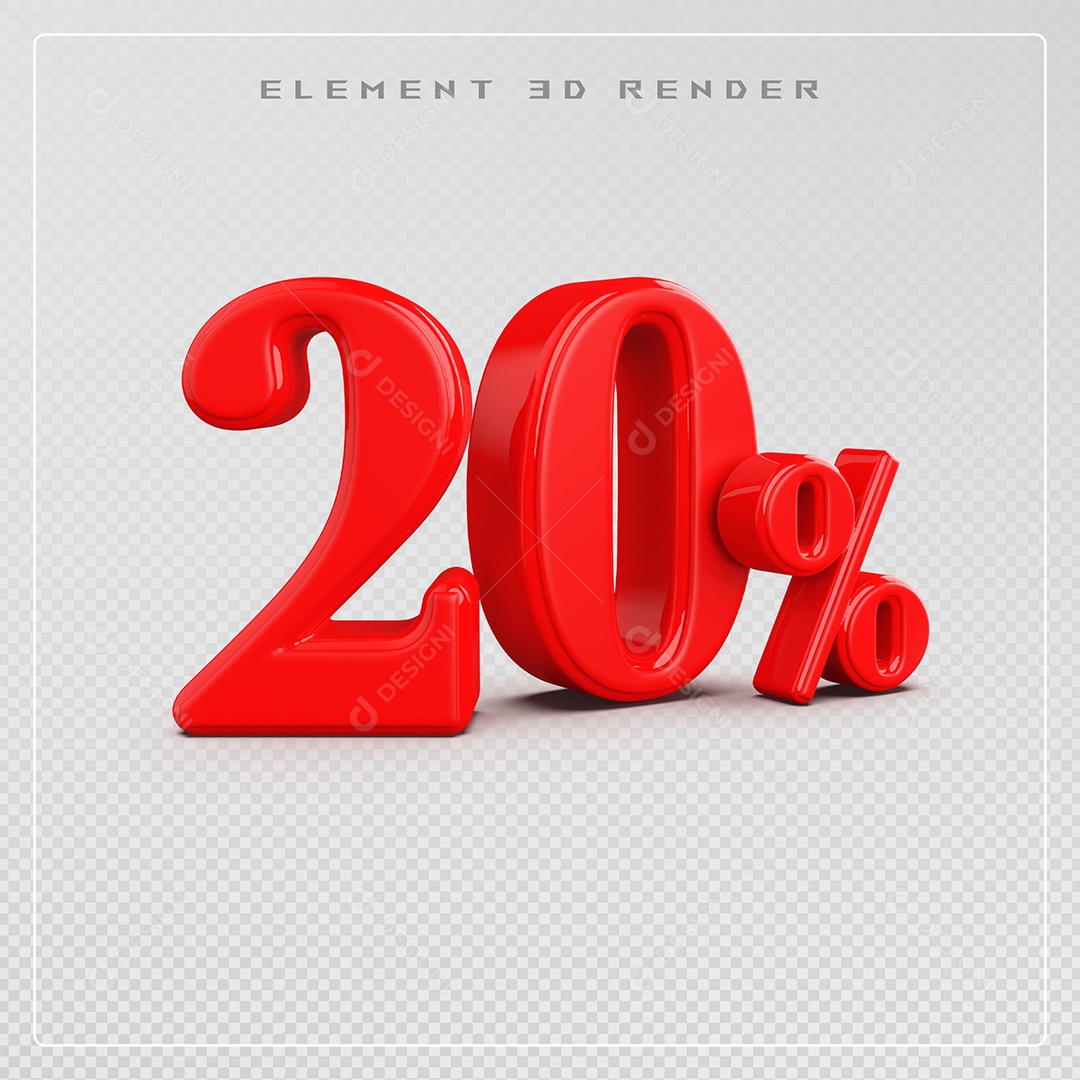 Elemento 3D Número 20% Desconto Vermelho para Composição PSD