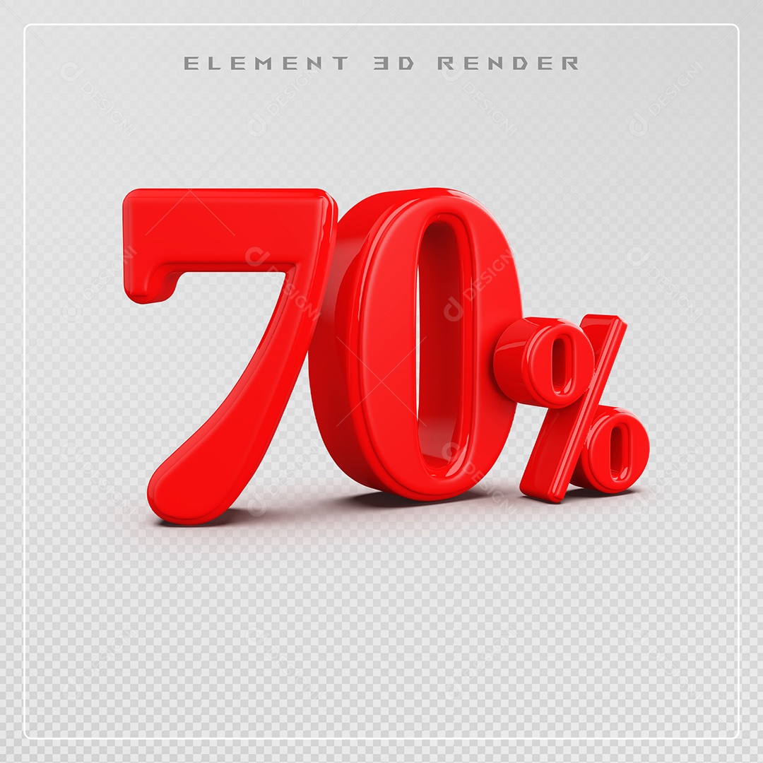 Elemento 3D Número 70% Desconto Vermelho para Composição PSD