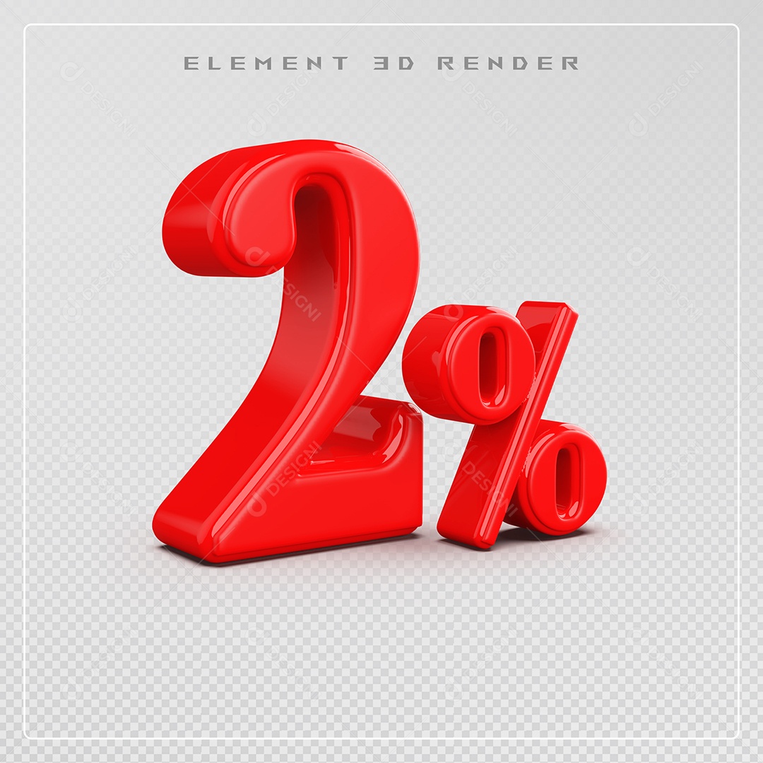 Elemento 3D Número 2% Desconto Vermelho para Composição PSD