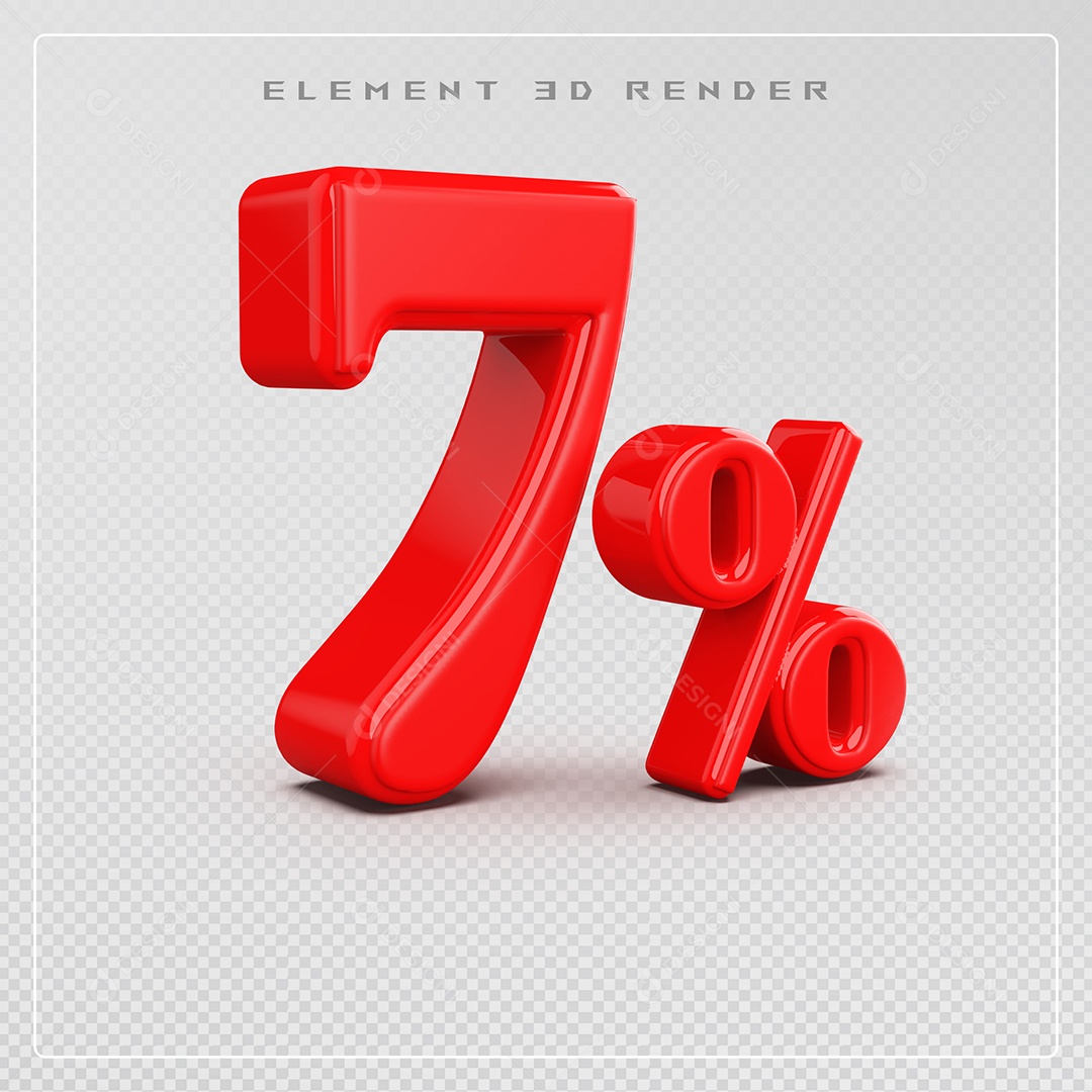 Elemento 3D Número 7% Desconto Vermelho para Composição PSD