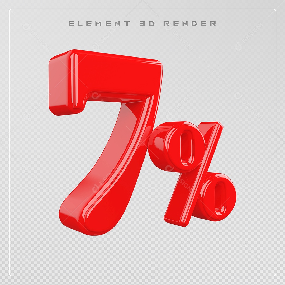 Elemento 3D Número 7% Desconto Vermelho para Composição PSD