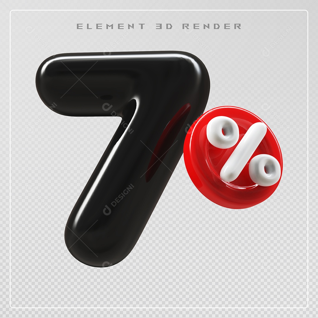 Elemento 3D Número 7% Desconto Preto para Composição PSD