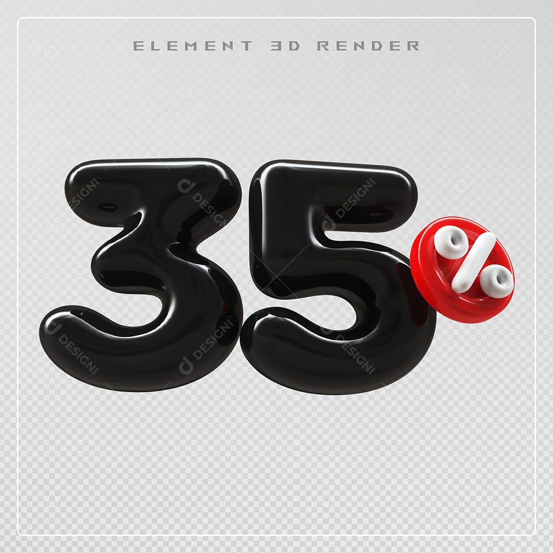 Elemento 3D Número 35% Desconto Preto para Composição PSD
