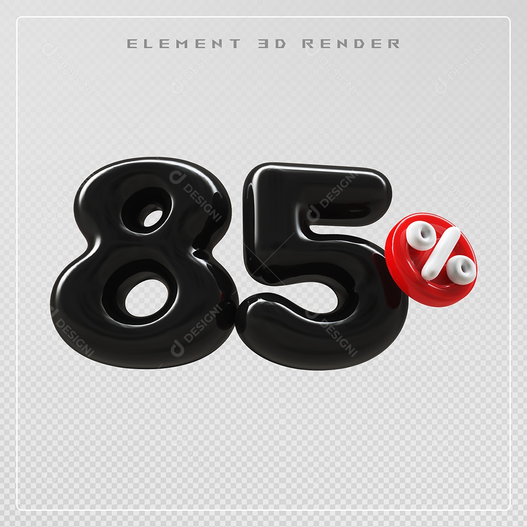 Elemento 3D Número 85% Desconto Preto para Composição PSD