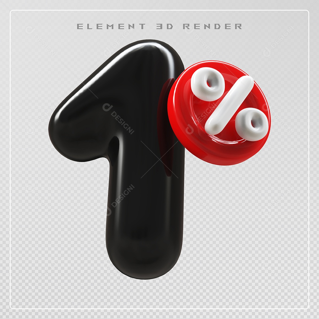 Elemento 3D Número 1% Desconto Preto para Composição PSD