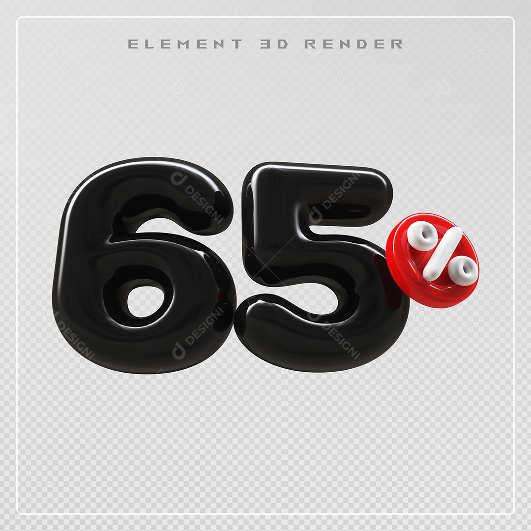 Elemento 3D Número 65% Desconto Preto para Composição PSD
