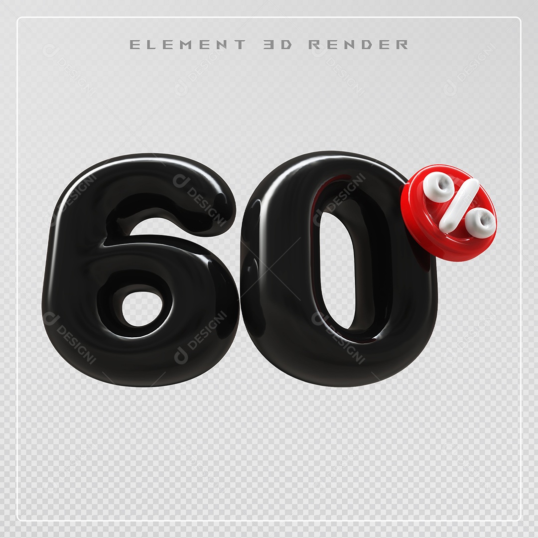 Elemento 3D Número 60% Desconto Preto para Composição PSD
