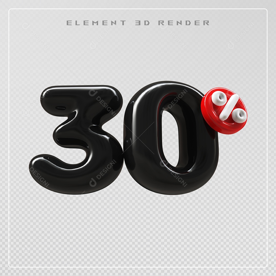 Elemento 3D Número 30% Desconto Preto para Composição PSD