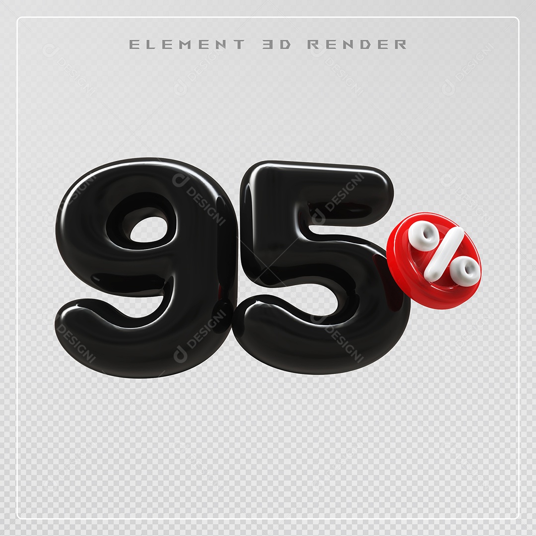 Elemento 3D Número 95% Desconto Preto para Composição PSD