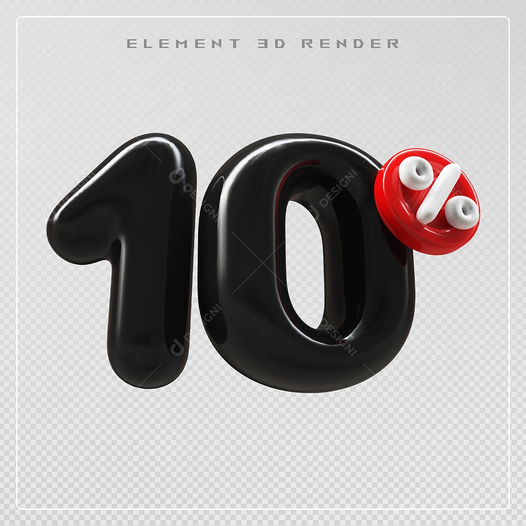 Elemento 3D Número 10% Desconto Preto para Composição PSD