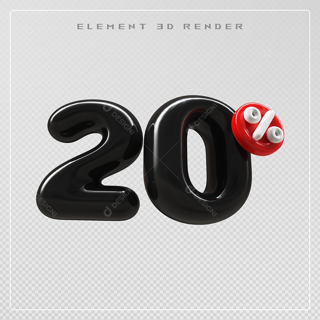 Elemento 3D Número 20% Desconto Preto para Composição PSD