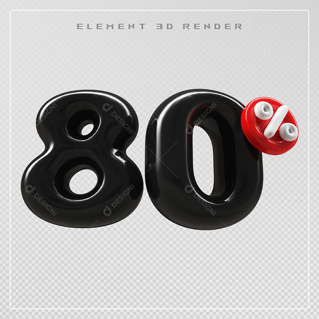 Elemento 3D Número 80% Desconto Preto para Composição PSD