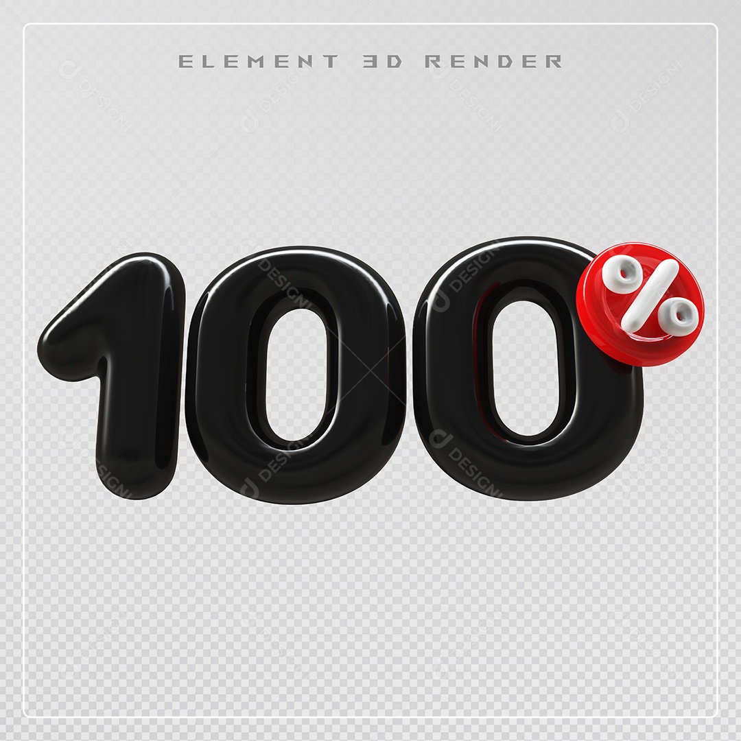 Elemento 3D Número 100% Desconto Preto para Composição PSD