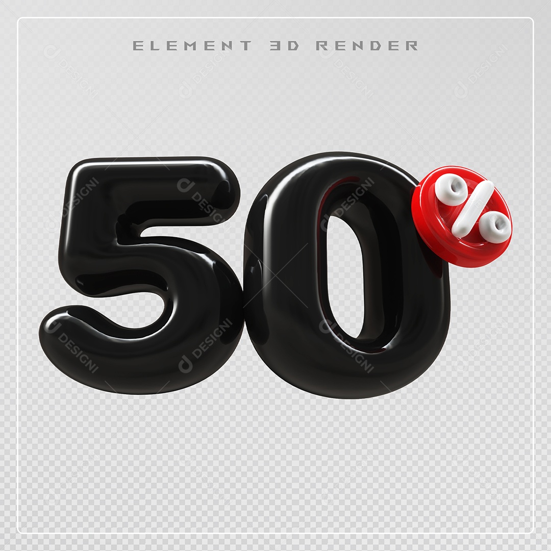Elemento 3D Número 50% Desconto Preto para Composição PSD