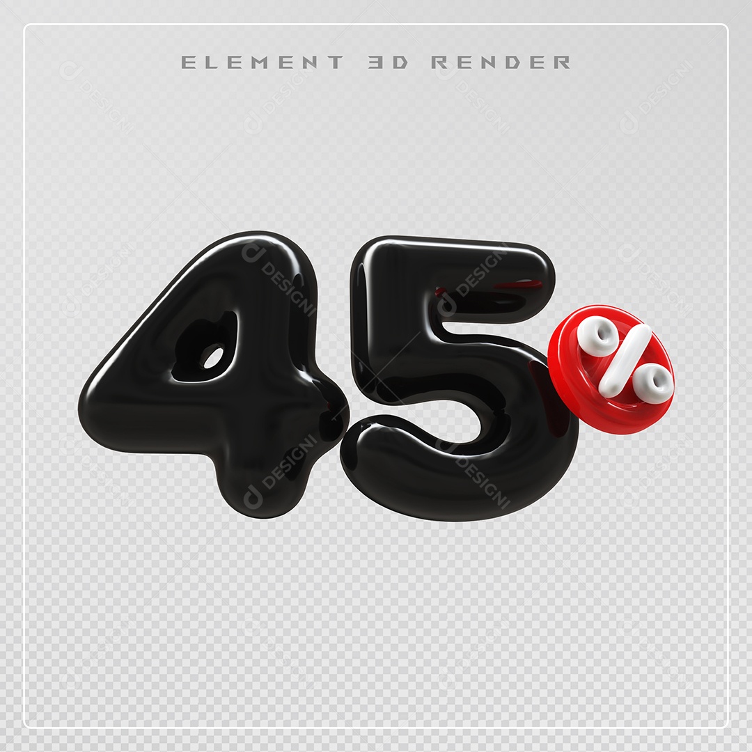 Elemento 3D Número 45% Desconto Preto para Composição PSD