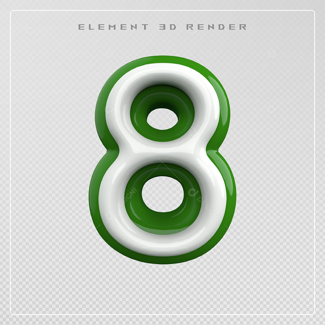 Elemento 3D Número 8 Verde e Branco para Composição PSD