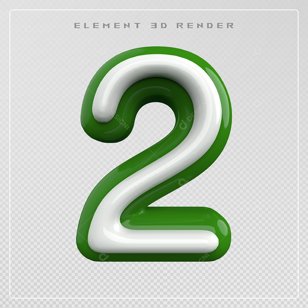 Elemento 3D Número 2 Verde e Branco para Composição PSD