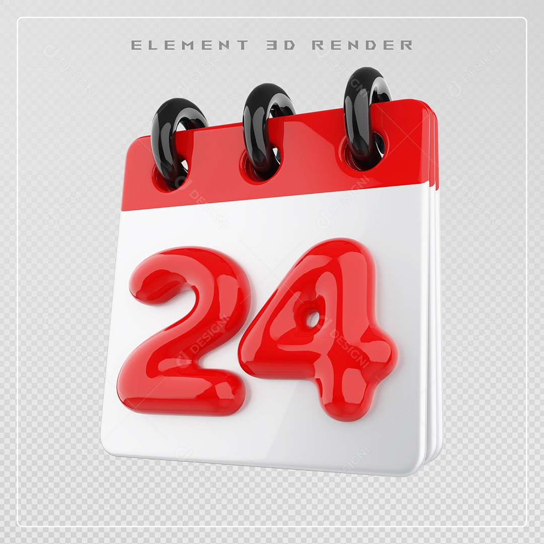 Calendário Dia 24 Elemento 3D Vermelho e Branco Para Composição PSD
