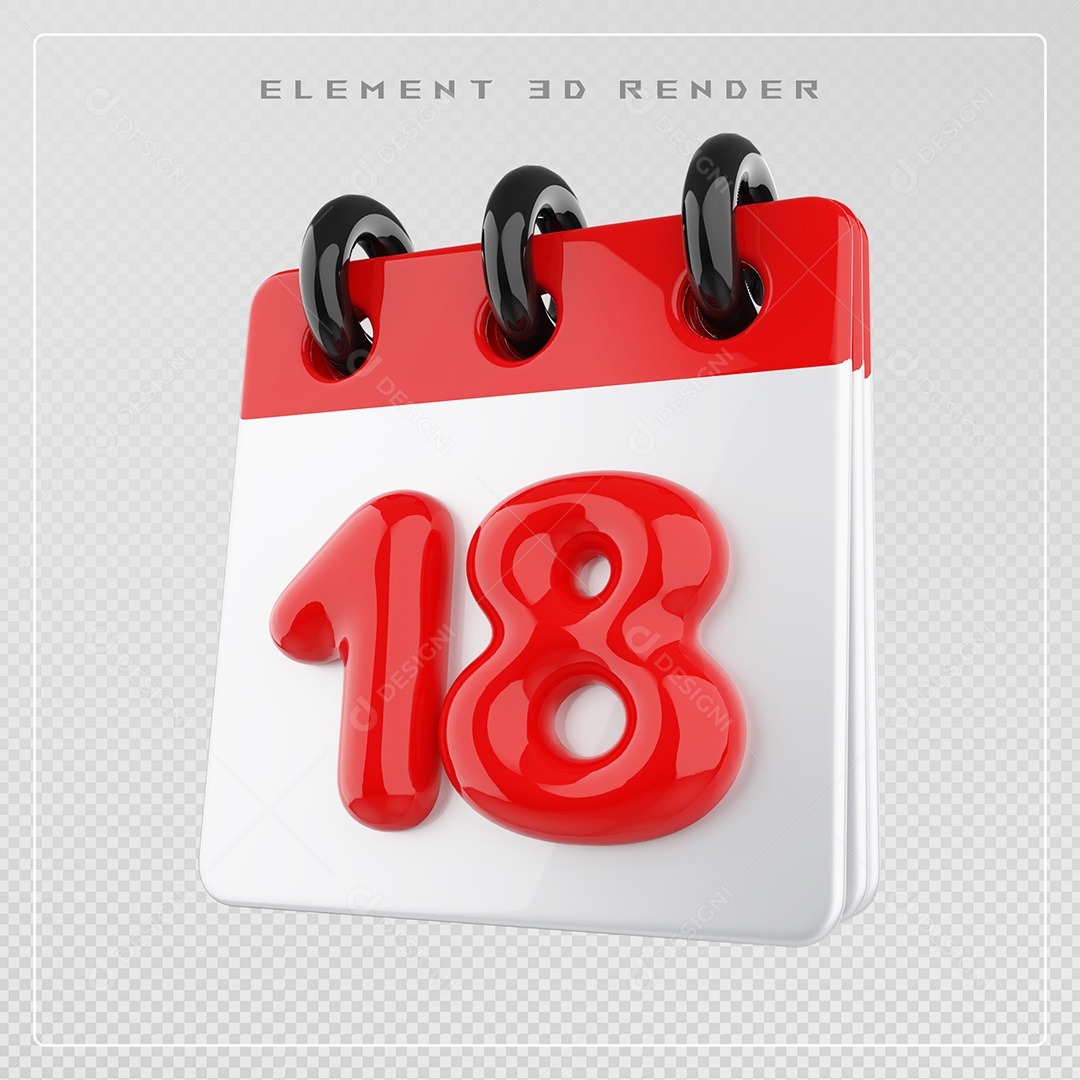 Calendário Dia 18 Elemento 3D Vermelho e Branco Para Composição PSD