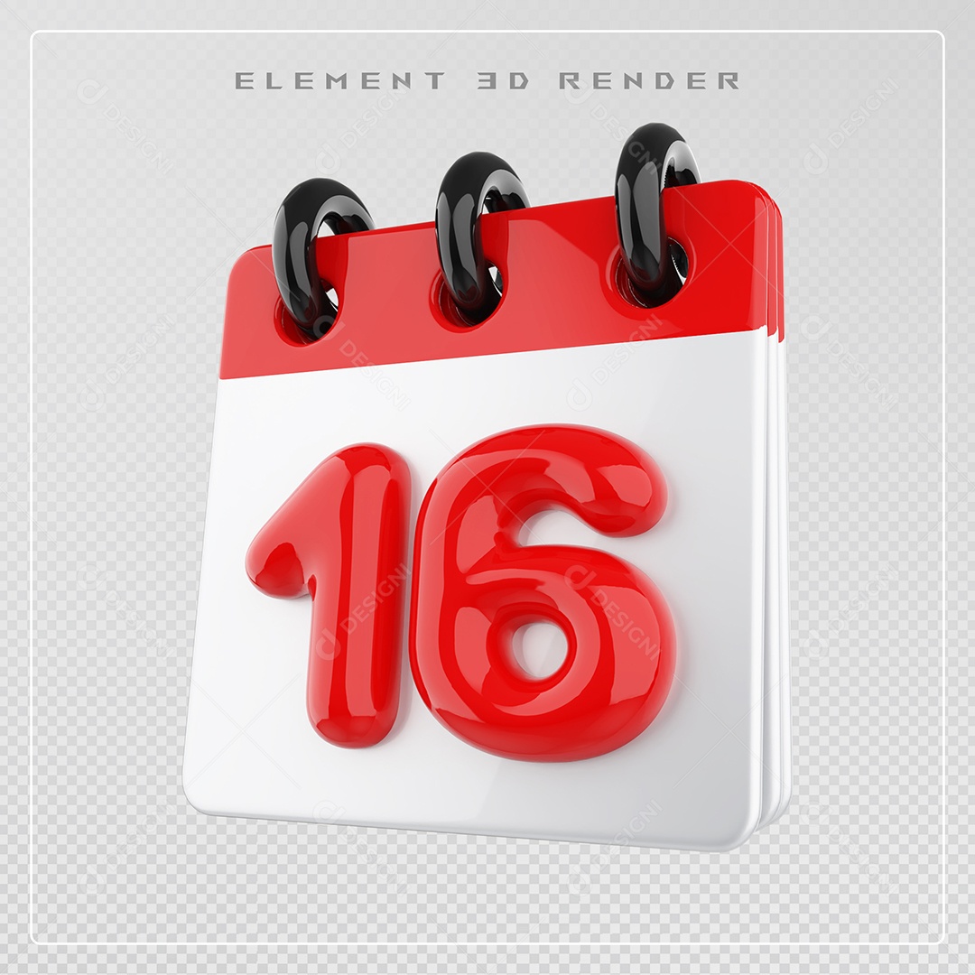 Calendário Dia 16 Elemento 3D Vermelho e Branco Para Composição PSD