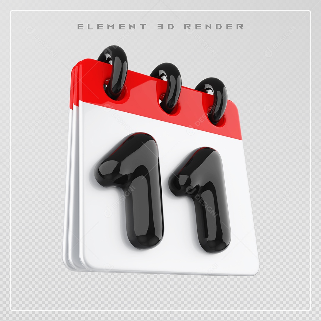 Calendário Dia 11 Elemento 3D Vermelho e Branco Para Composição PSD