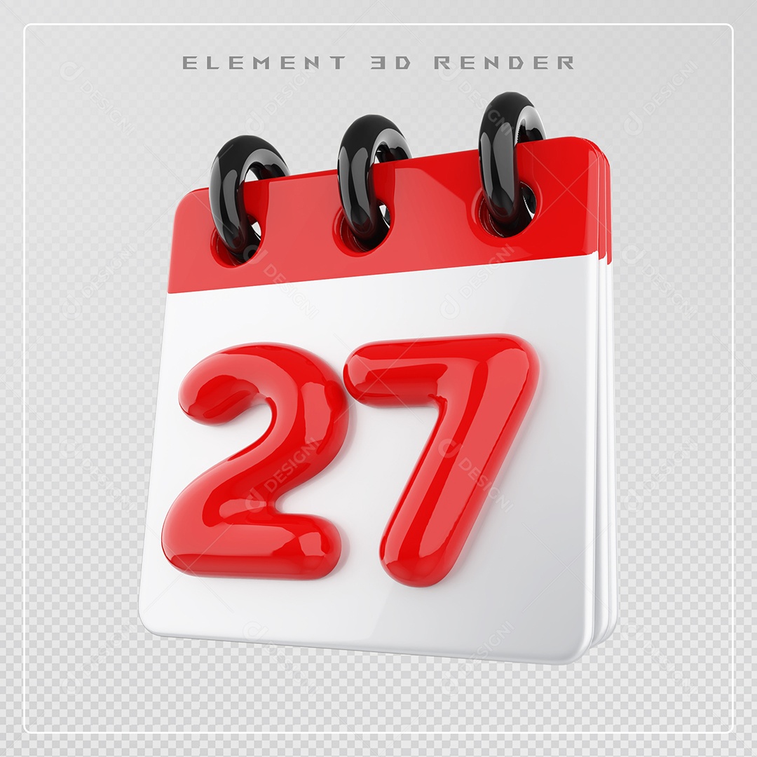 Calendário Dia 27 Elemento 3D Vermelho e Branco Para Composição PSD