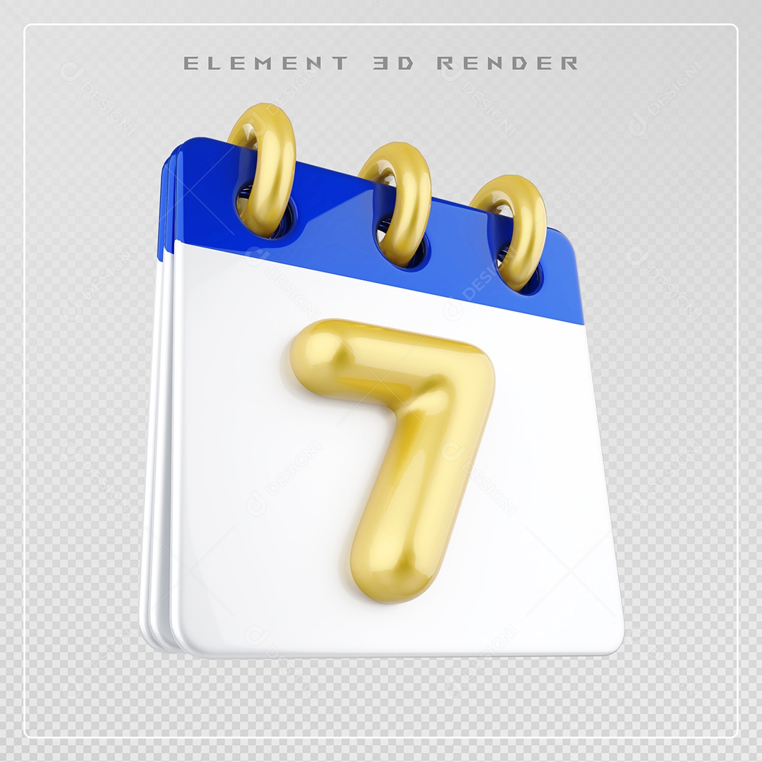 Calendário Dia 7 Elemento 3D Azul e Branco Para Composição PSD
