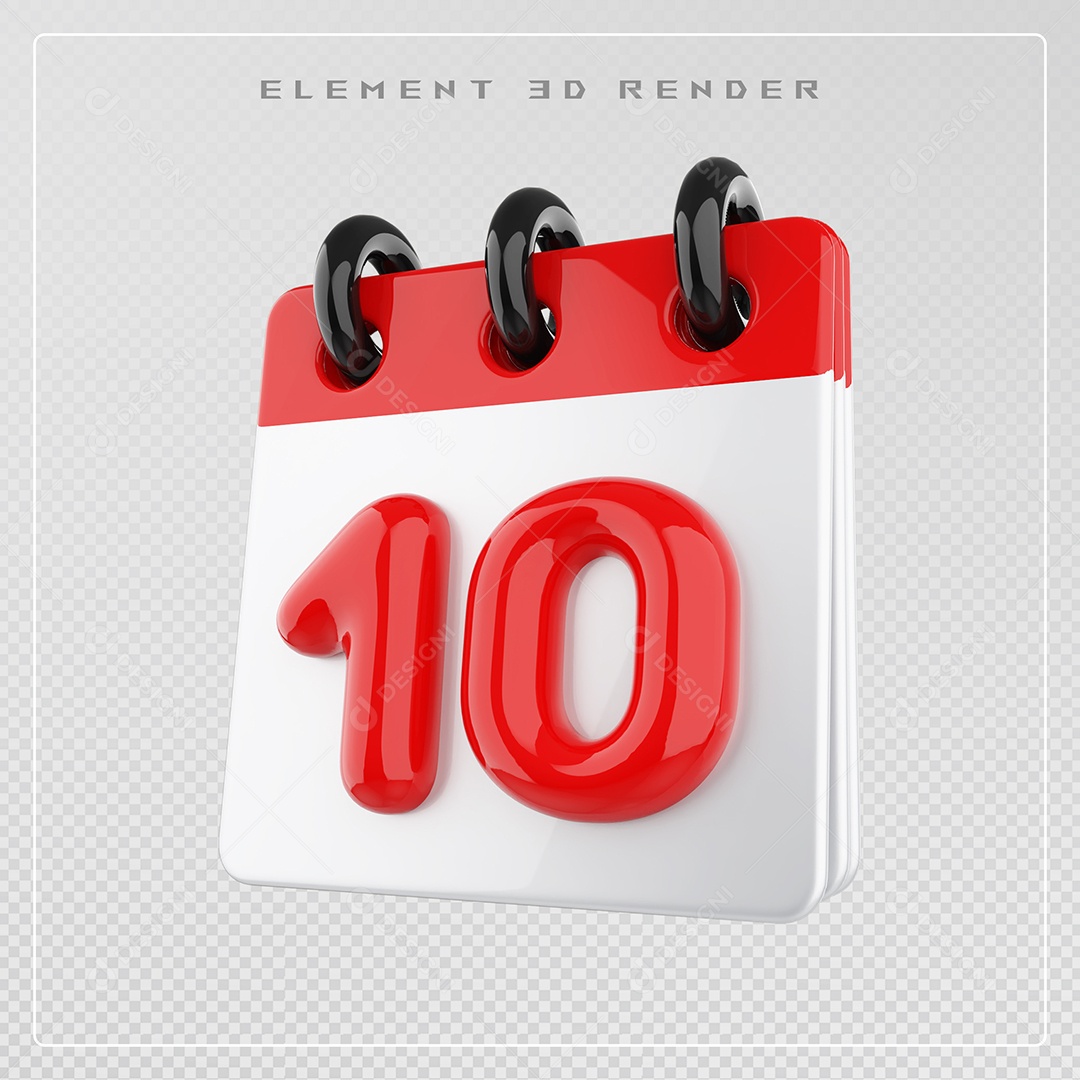 Calendário Dia 10 Elemento 3D Vermelho e Branco Para Composição PSD