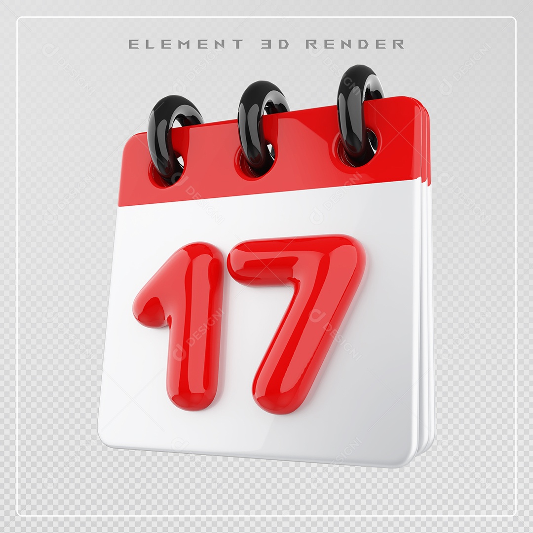 Calendário Dia 17 Elemento 3D Vermelho e Branco Para Composição PSD