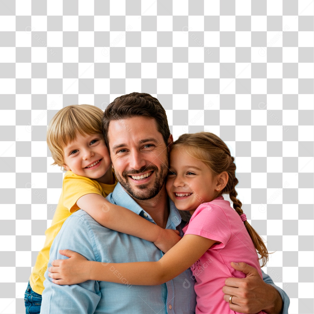 Pai e Filhos Sorrindo PNG Transparente