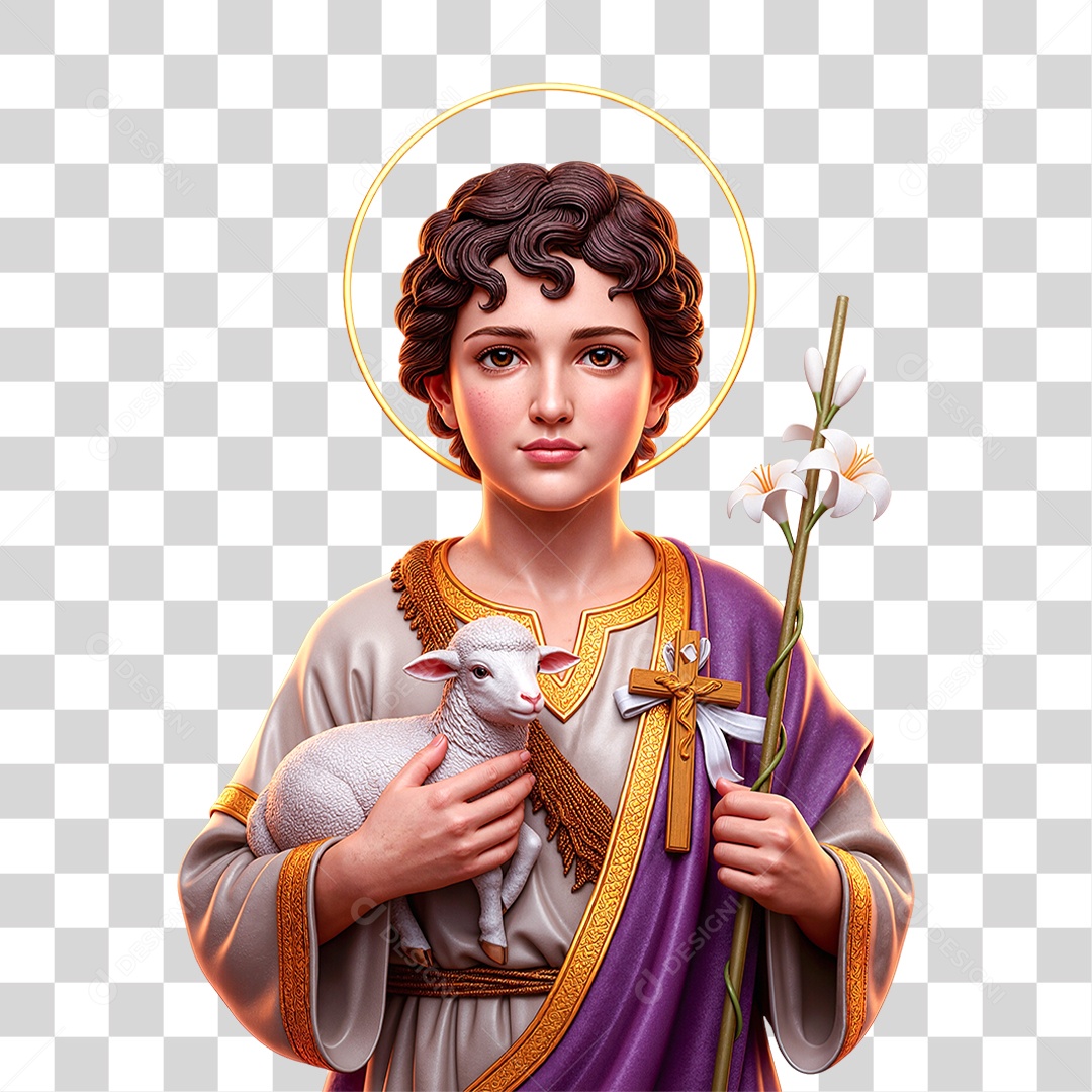 Representação Religiosa de Santo com Cordeiro e Cruz PNG Transparente