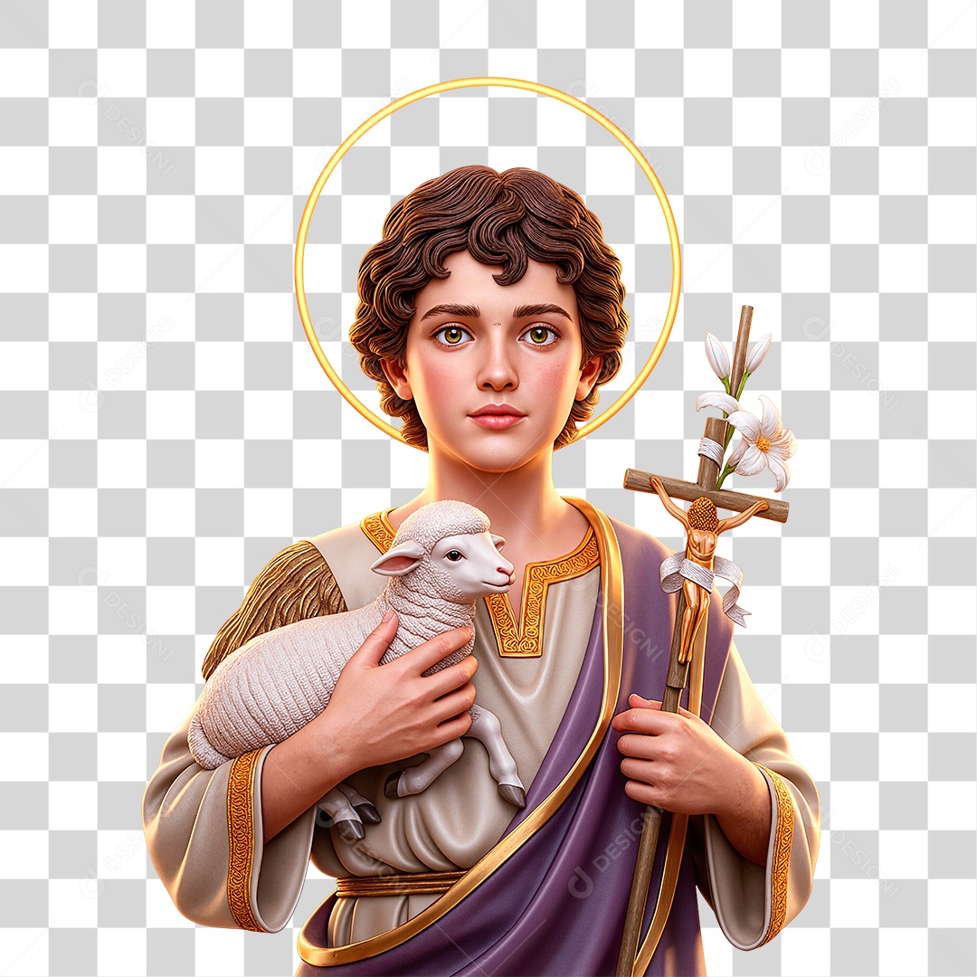 Representação Religiosa de Santo com Cordeiro e Cruz PNG Transparente