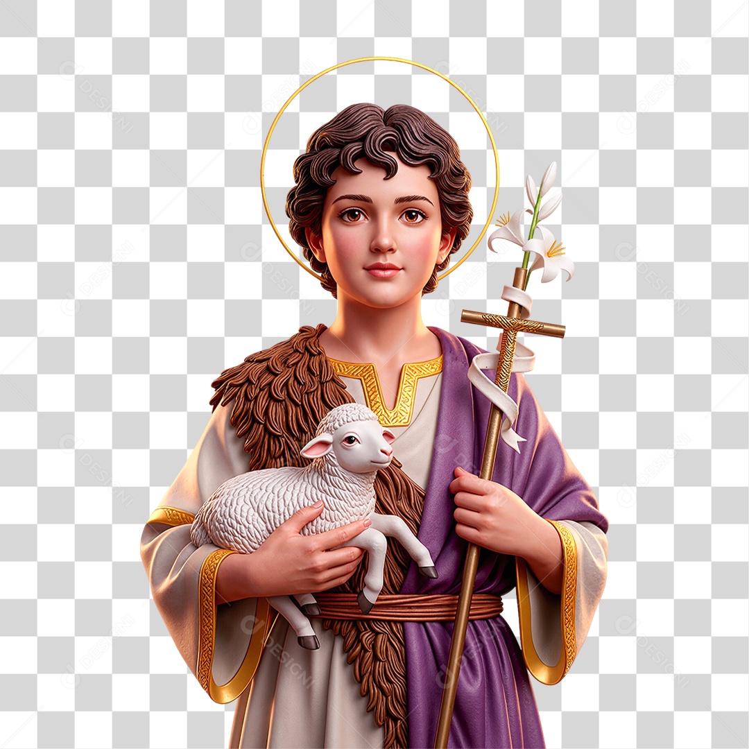 Representação Religiosa de Santo com Cordeiro e Cruz PNG Transparente