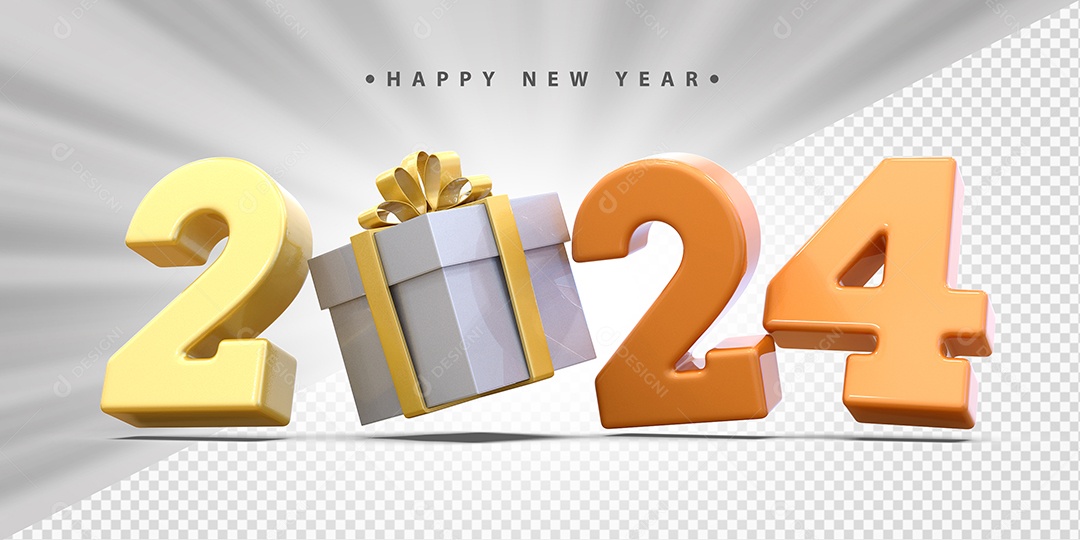 Feliz Ano Novo 2024 Amarelo e Laranja Social Media PSD Editável