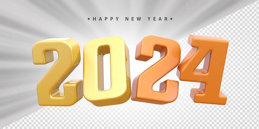 Feliz Ano Novo 2024 Amarelo e Laranja Social Media PSD Editável