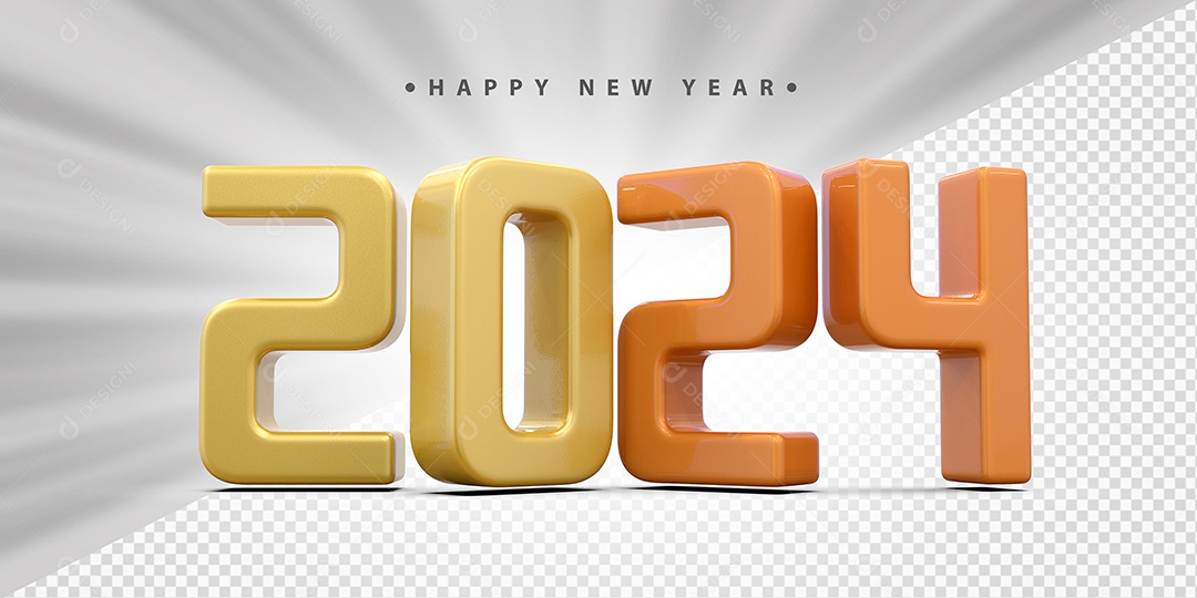 Feliz Ano Novo 2024 Amarelo e Laranja Social Media PSD Editável
