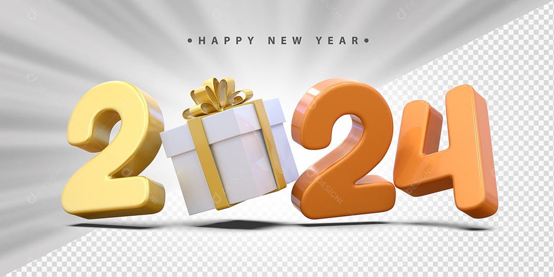 Feliz Ano Novo 2024 Amarelo e Laranja Social Media PSD Editável