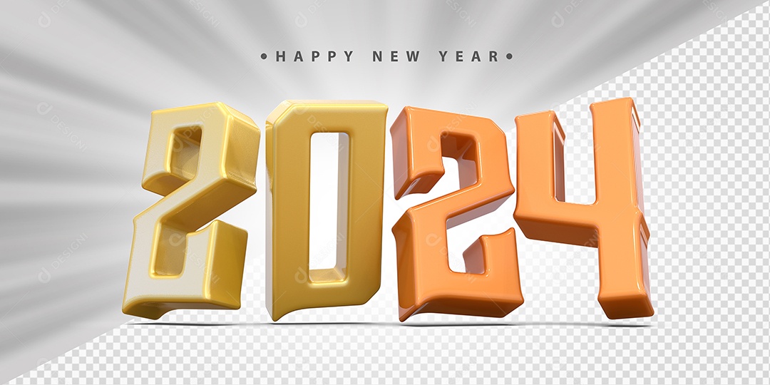 Feliz Ano Novo 2024 Amarelo e Laranja Social Media PSD Editável