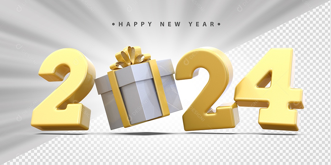 Feliz Ano Novo 2024 Amarelo Social Media PSD Editável