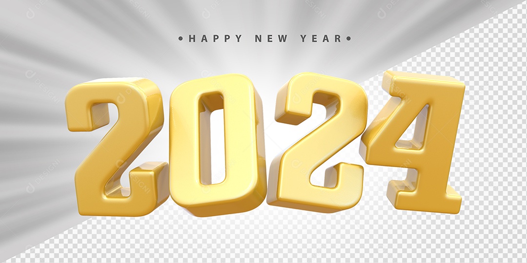Feliz Ano Novo 2024 Amarelo Social Media PSD Editável