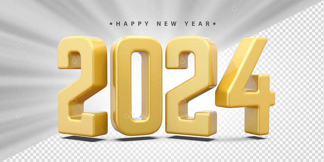 Feliz Ano Novo 2024 Amarelo Social Media PSD Editável
