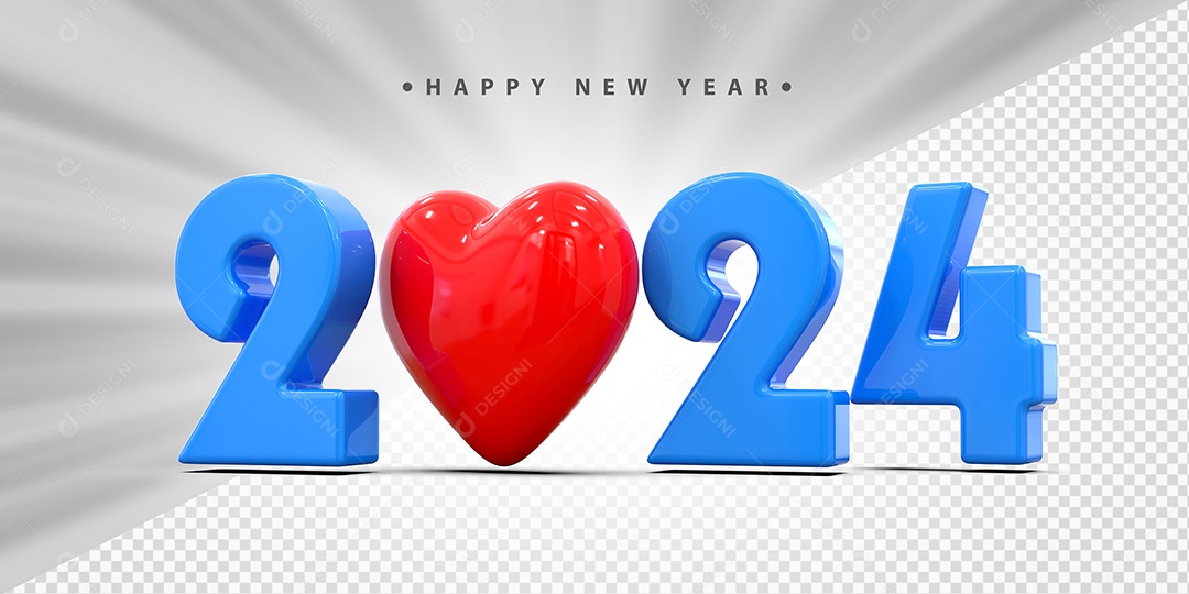 Feliz Ano Novo 2024 Azul Com Coração Social Media PSD Editável