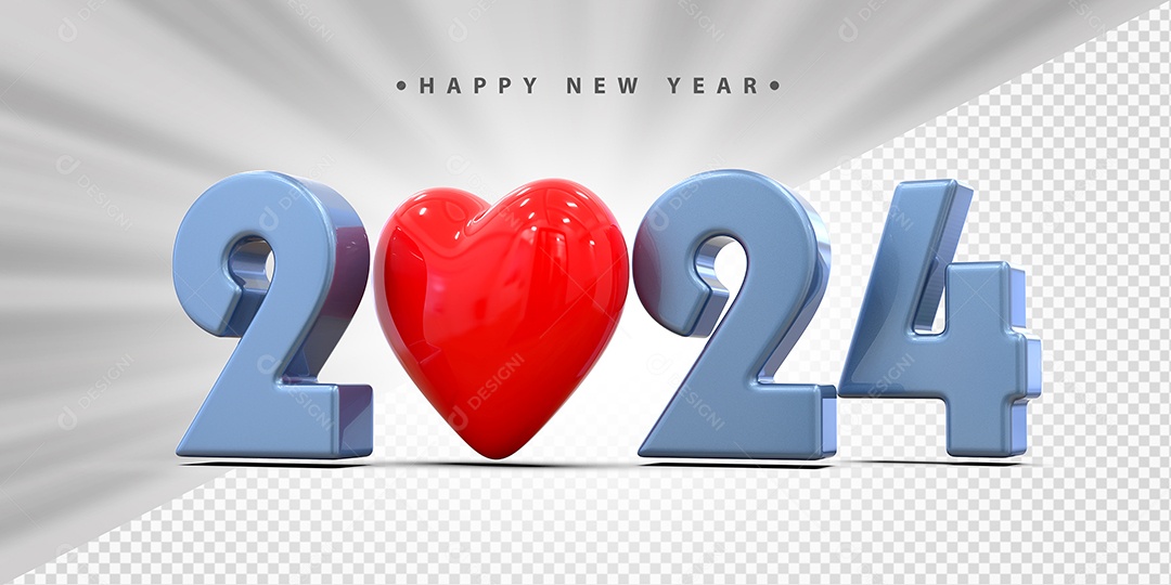 Feliz Ano Novo 2024 Azul Com Coração Social Media PSD Editável