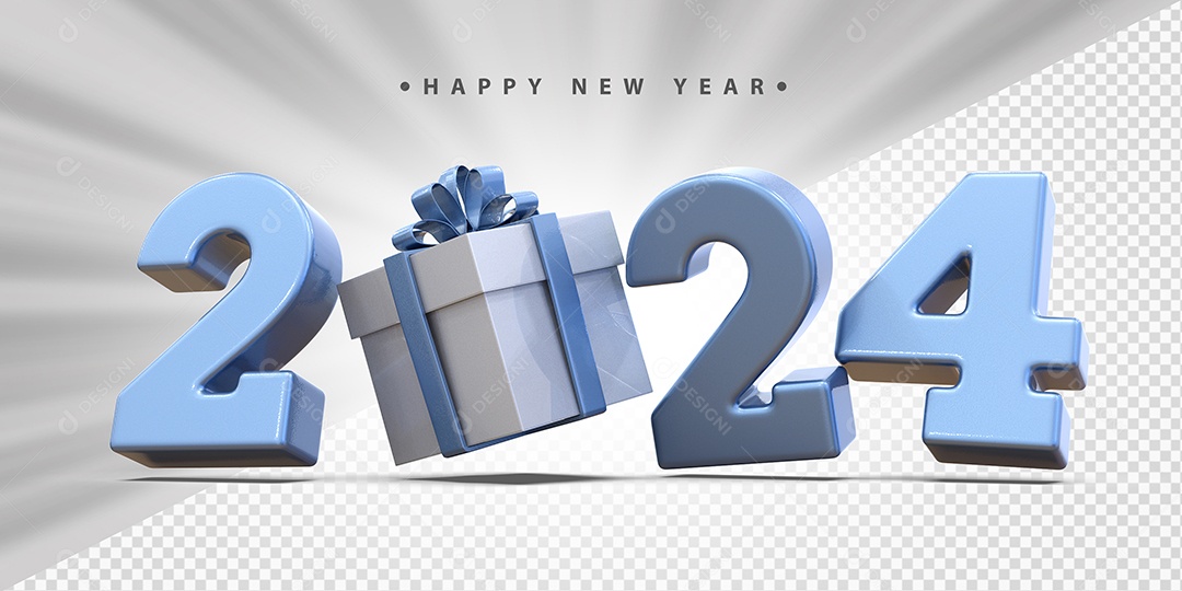 Feliz Ano Novo 2024 Azul Social Media PSD Editável